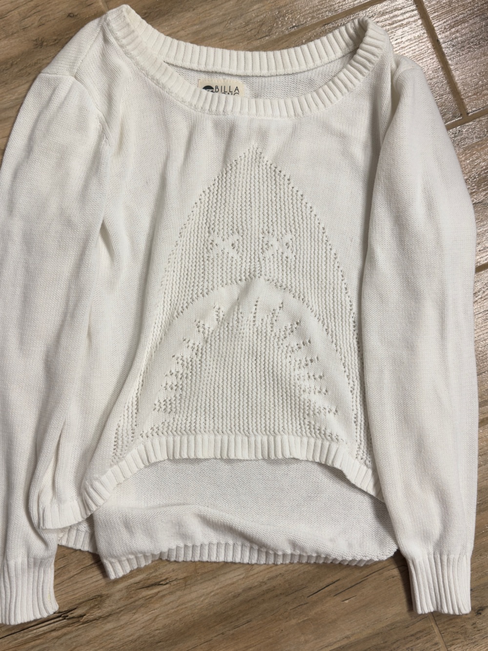 Women's Cream Knit Sweater with Eyelet V-Panel